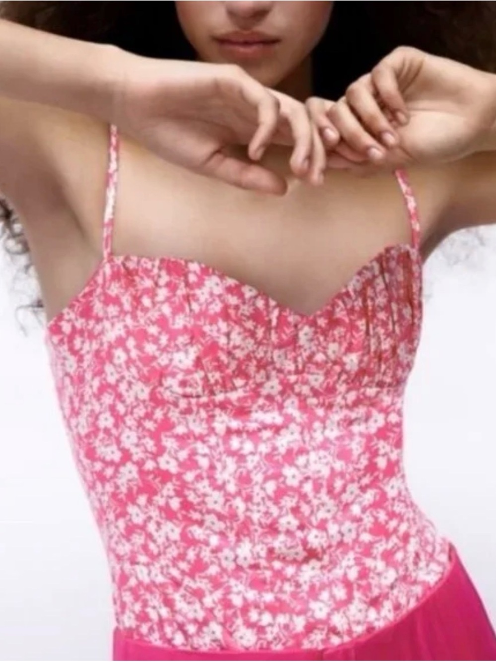 Zara Pink and White Floral Corset Bodysuit